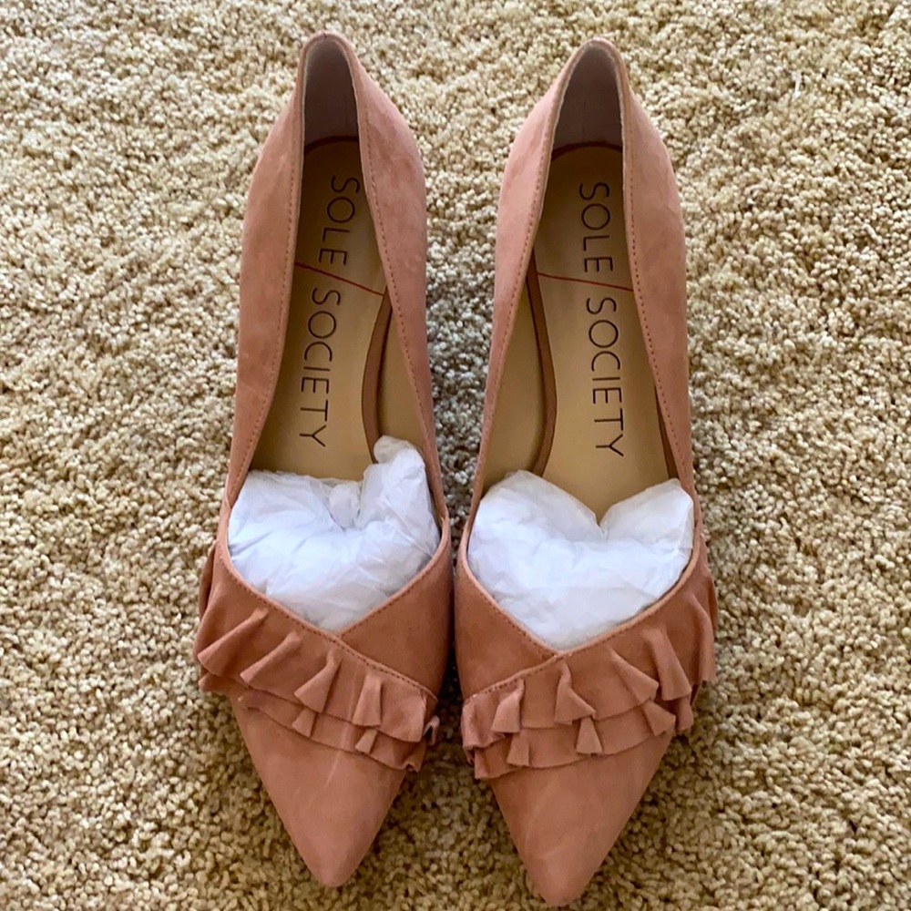 Nude Pink Faux Suede Heels